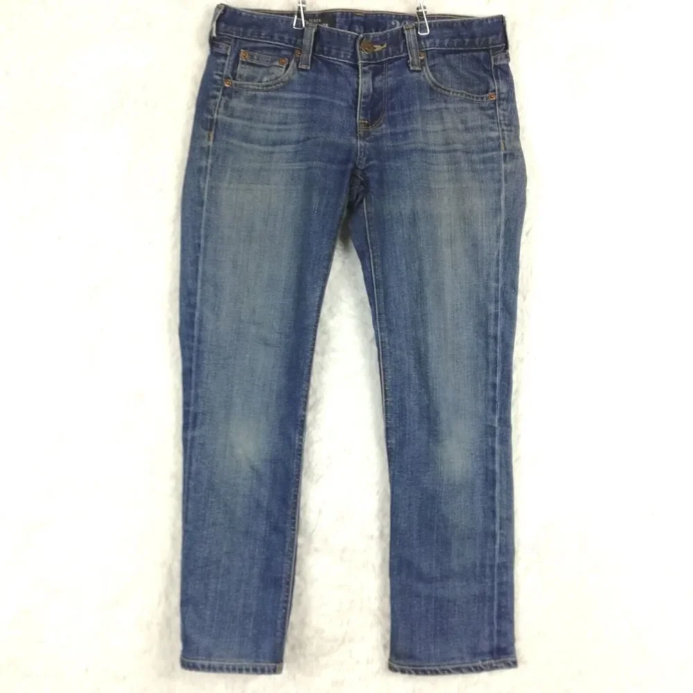 J. Crew Womens Jeans Capri Matchstick Blue‎ Denim Whiskering Stone Wash 26